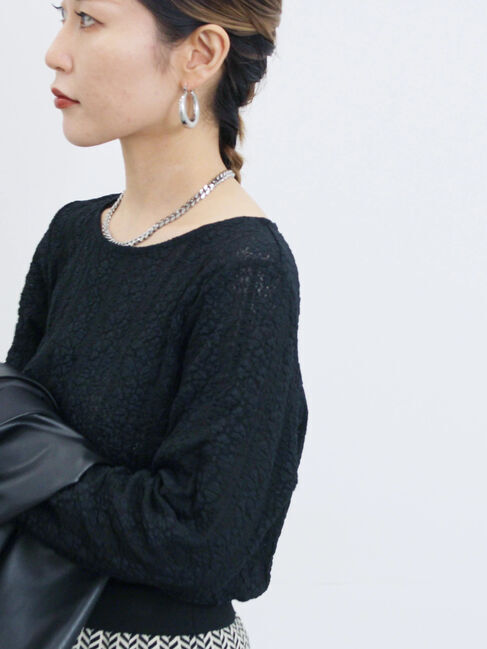 Samansa Mos2 blue「シアーレースロンT」|Tシャツ・カットソー|