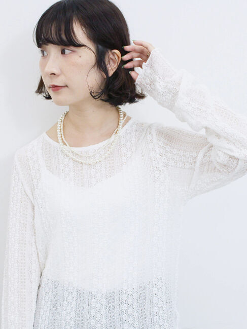 Samansa Mos2 blue「シアーレースロンT」|Tシャツ・カットソー|