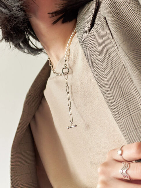 Samansa Mos2 blue「パール&チェーンミックスネックレス」|その他|