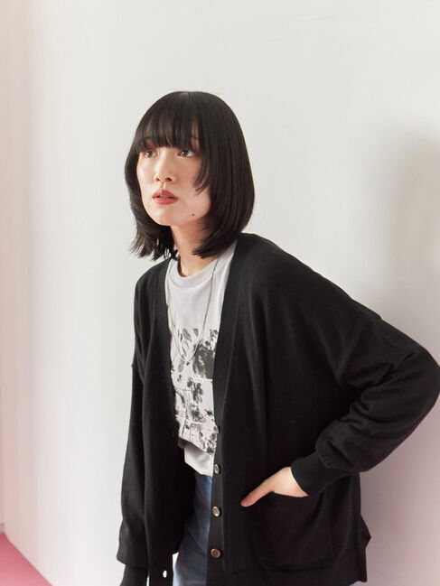 Samansa Mos2 blue「マルチスタイルVネックカーディガン」|カーディガン|