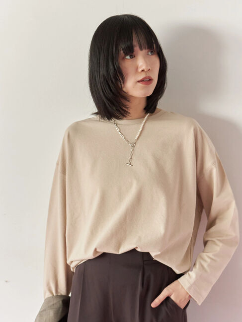 Samansa Mos2 blue「リネンタッチドルマンスリーブプルオーバー」|Tシャツ・カットソー|ベージュ