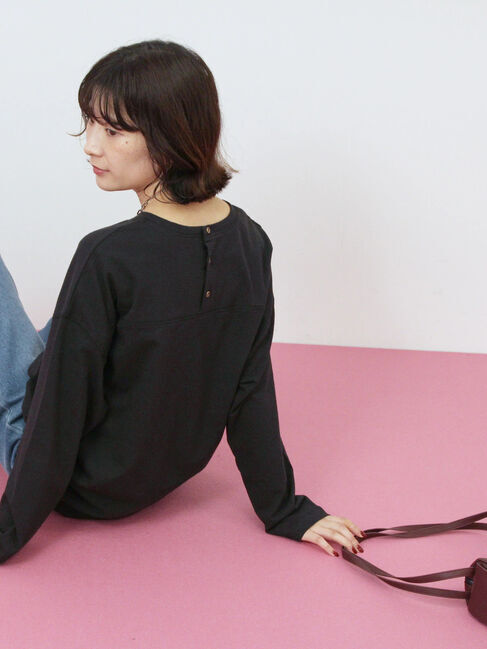 Samansa Mos2 blue「リネンタッチドルマンスリーブプルオーバー」|Tシャツ・カットソー|ブラック