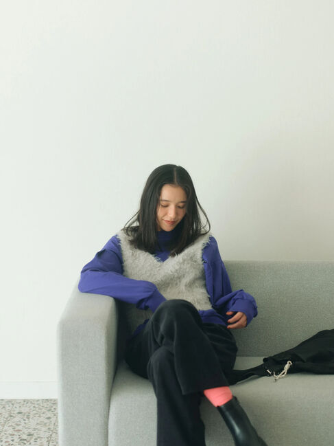 Samansa Mos2 blue「ポンチ袖タックプルオーバー」|Tシャツ・カットソー|