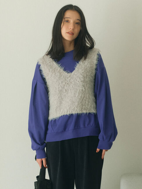 Samansa Mos2 blue「ポンチ袖タックプルオーバー」|Tシャツ・カットソー|