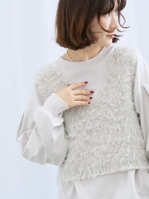 Samansa Mos2 blue「ポンチ袖タックプルオーバー」|Tシャツ・カットソー|