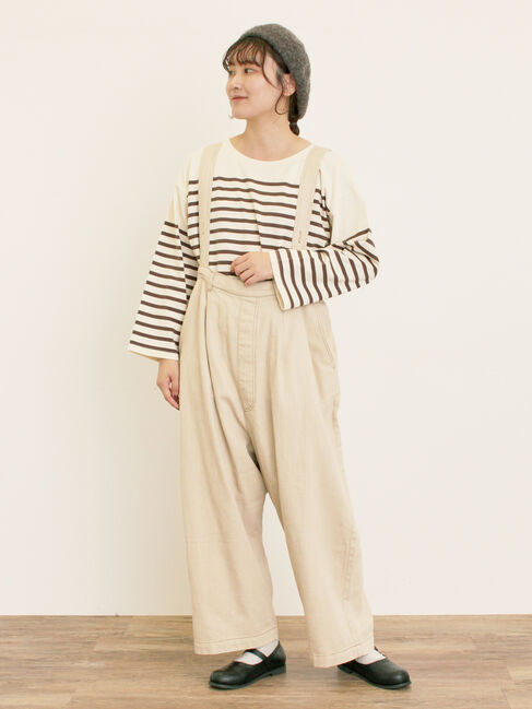 Samansa Mos2「デニム/ツイルサスペンダー付きパンツ」|その他|ベージュ