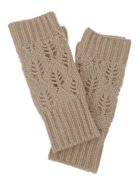 Samansa Mos2「葉っぱ柄透かし編みアームウォーマー」|手袋|モカ