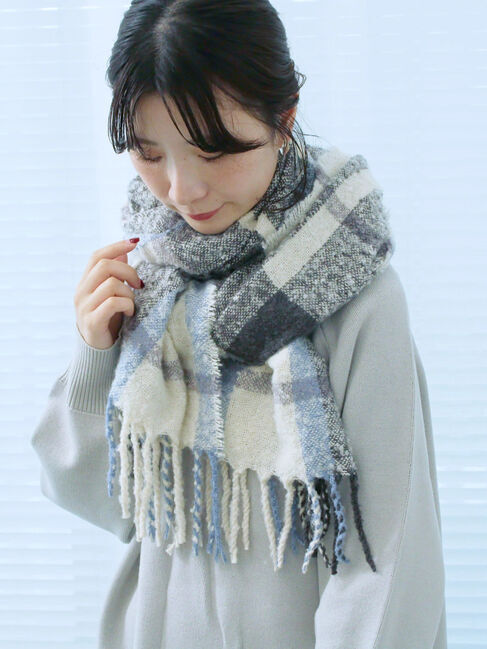 Samansa Mos2 blue「ブークレチェックマフラー」|その他|