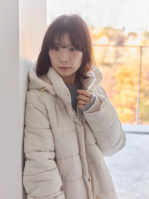 Samansa Mos2 blue「スタイルアップパデットコート」|その他|ライトベージュ