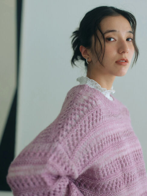 Samansa Mos2 blue「透かし柄ニットプルオーバー」|ニット・セーター|