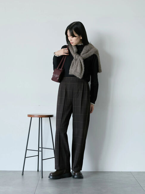 Samansa Mos2 blue「配色フリル衿ニットプルオーバー」|ニット・セーター|