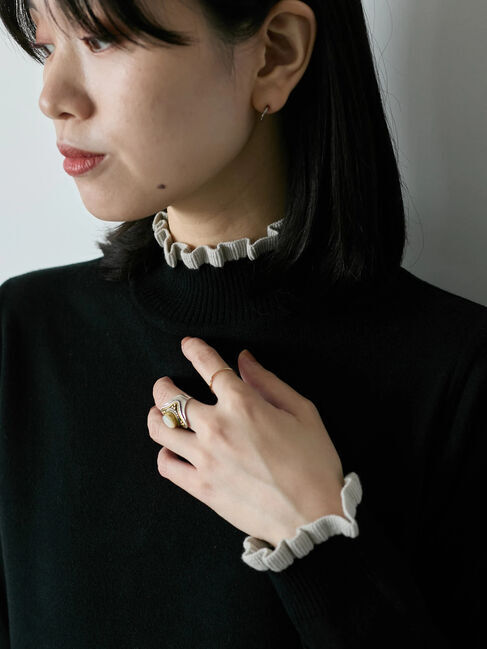 Samansa Mos2 blue「配色フリル衿ニットプルオーバー」|ニット・セーター|