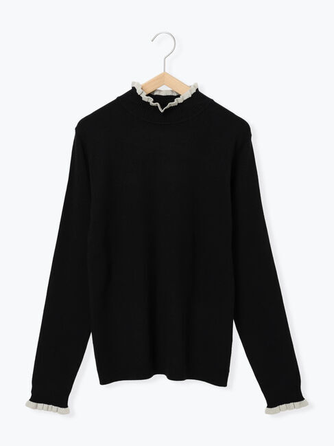 Samansa Mos2 blue「配色フリル衿ニットプルオーバー」|ニット・セーター|