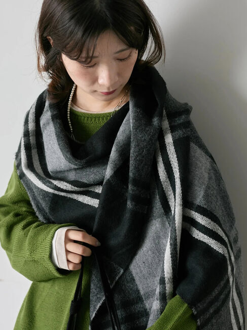 Samansa Mos2 blue「チェックマフラー」|その他|ブラック