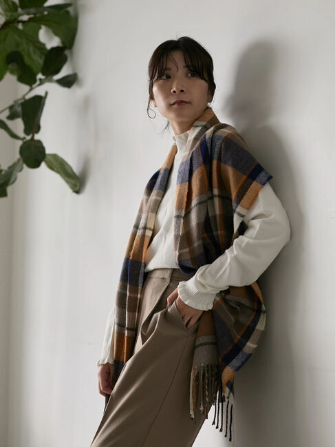 Samansa Mos2 blue「チェックマフラー」|その他|