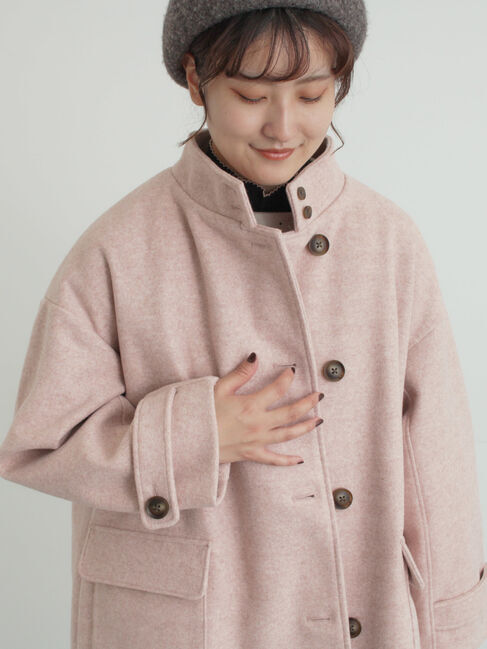 Samansa Mos2「ウールライクスタンドネックコート」|その他|ピンク