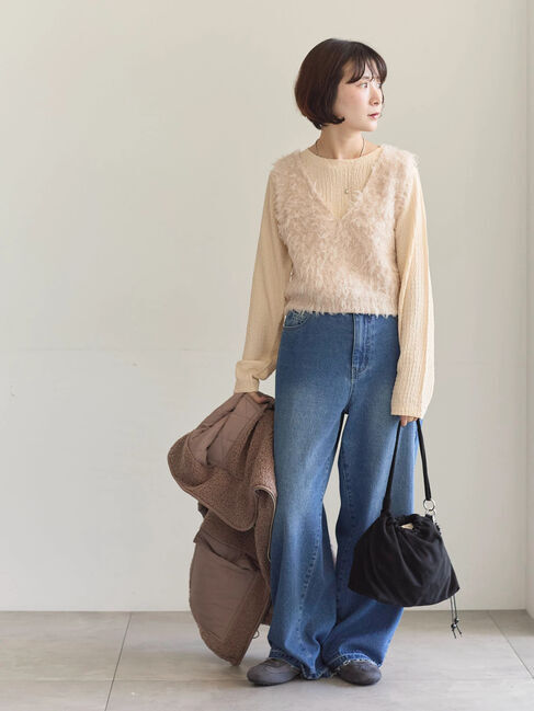 Samansa Mos2 blue「ふくれジャカードクルーネックプルオーバー」|Tシャツ・カットソー|