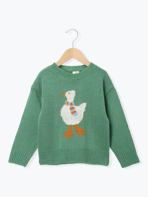 Samansa Mos2 Lagom「【マシンウォッシャブル】アヒルジャカードニット」|ニット・セーター|グリーン