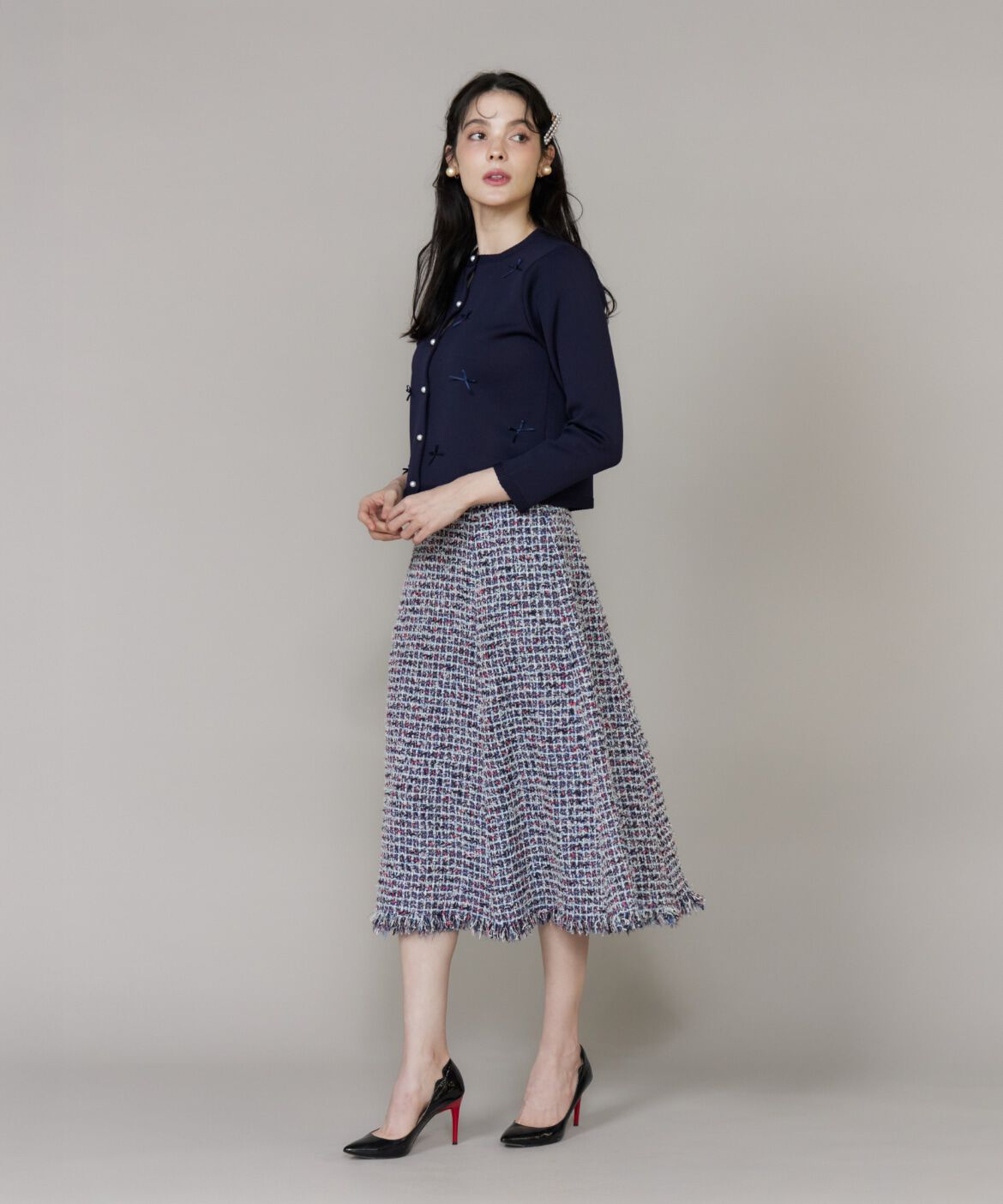 Maglie le cassetto「《大きいサイズ》サテンリボンニットジャケット」|その他|