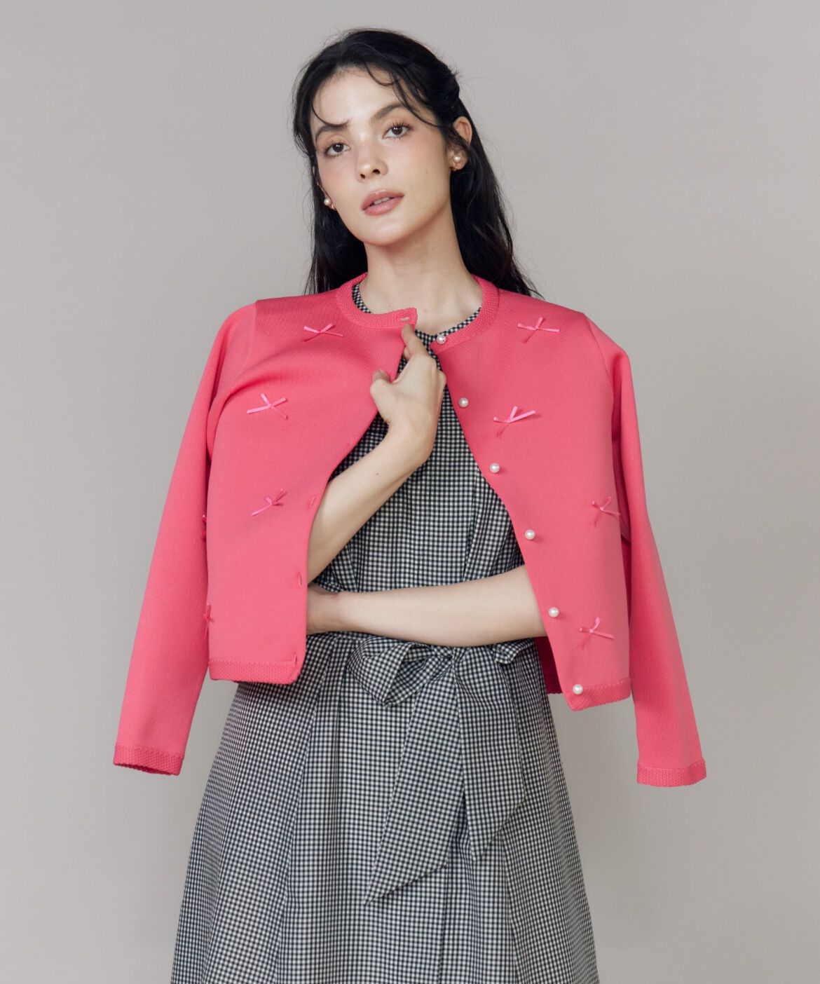 Maglie le cassetto「《大きいサイズ》サテンリボンニットジャケット」|その他|