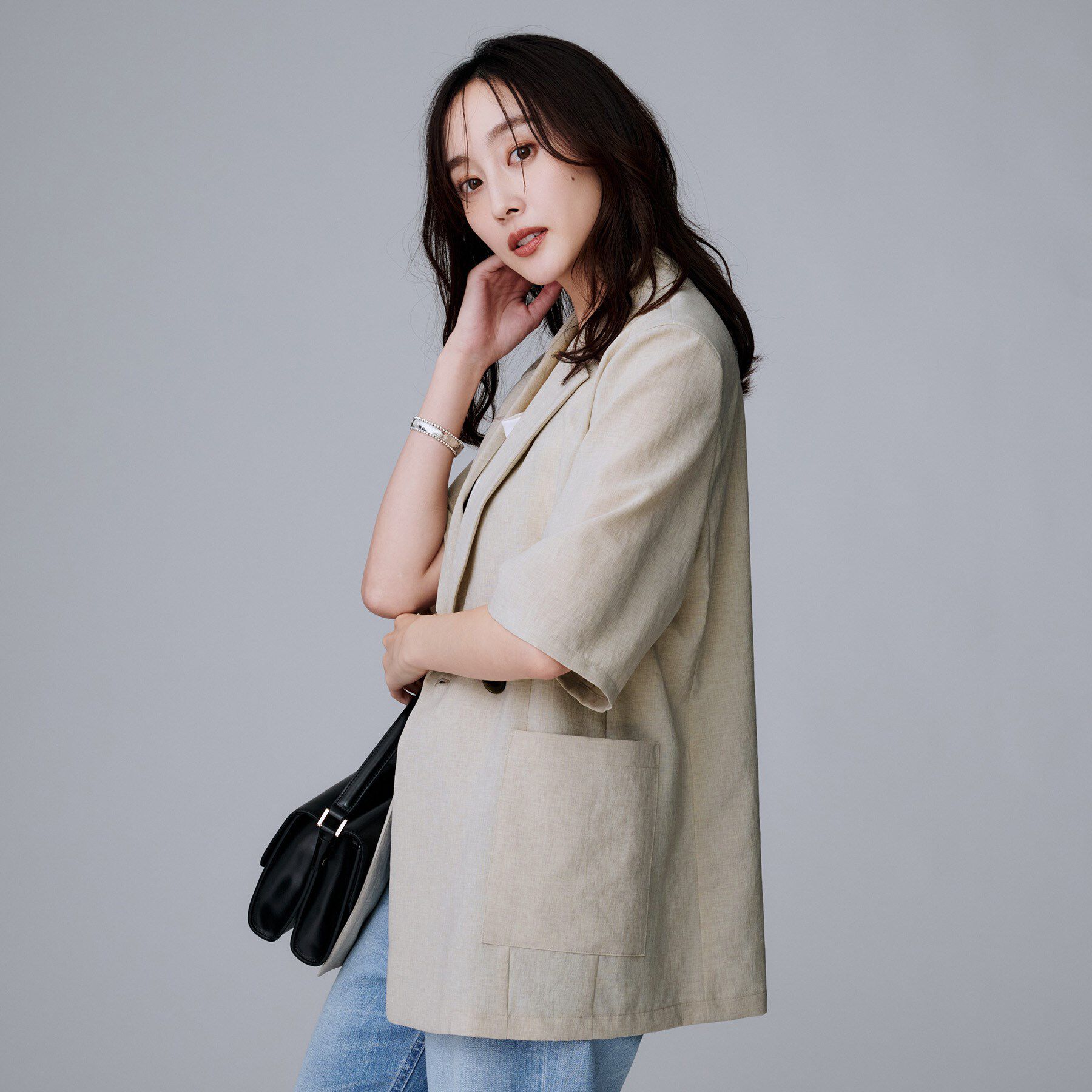 UNTITLED「【吸水速乾/洗える】ハーフスリーブジャケット」|テーラードジャケット|