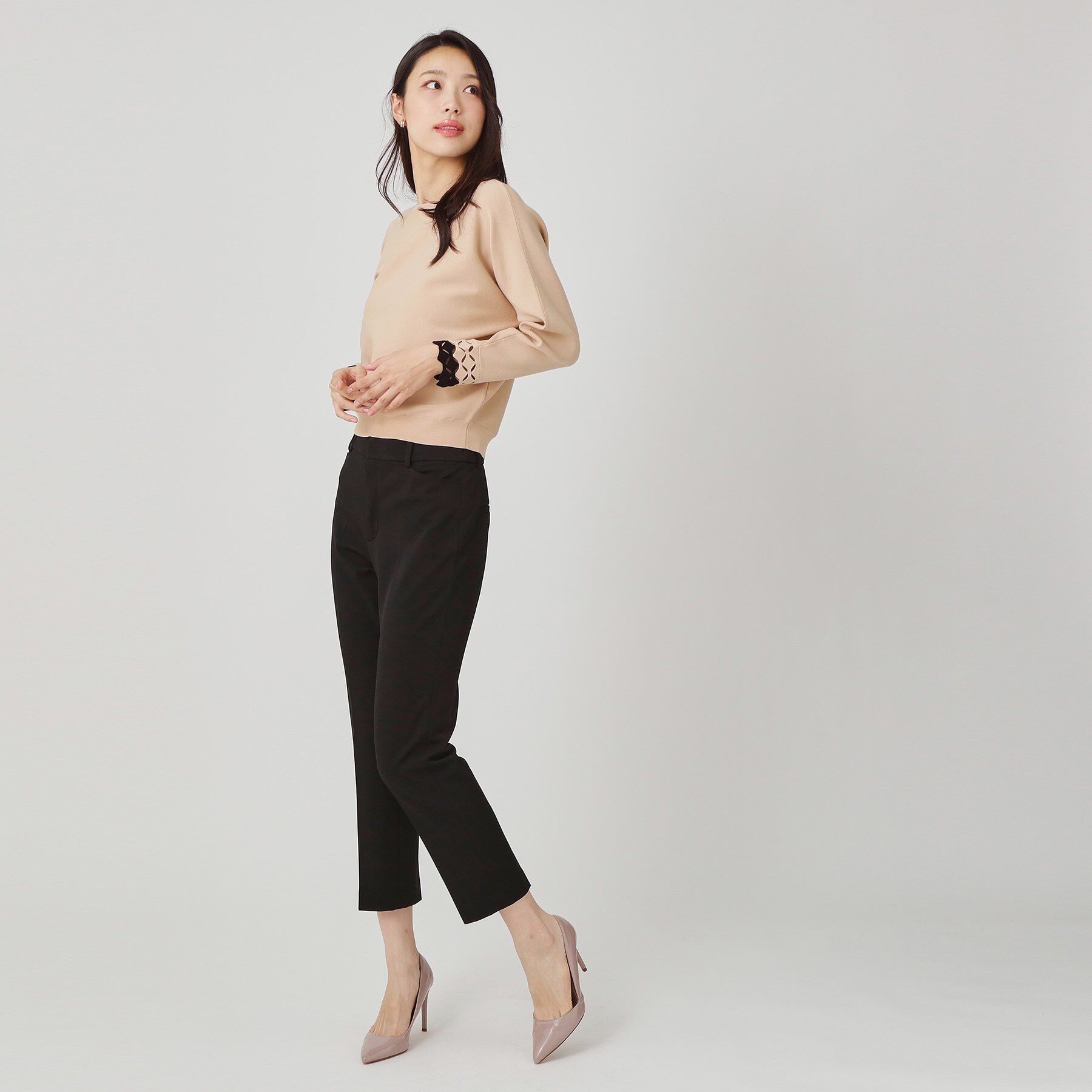 COUP DE CHANCE「【手洗い可】袖透かし柄ニットトップス」|ニット・セーター|