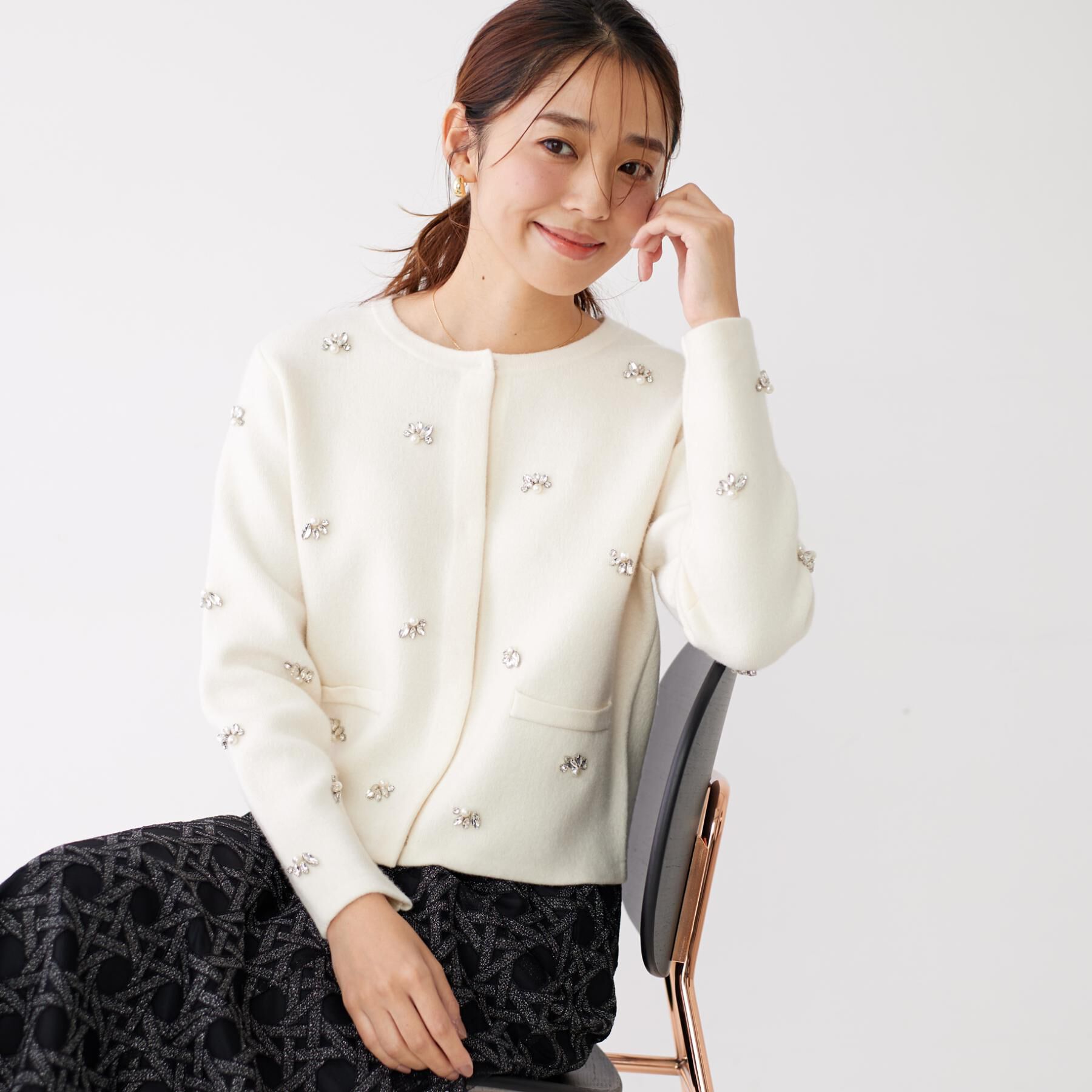 COUP DE CHANCE「【手洗い可】ビジュー付カーディガン」|カーディガン|