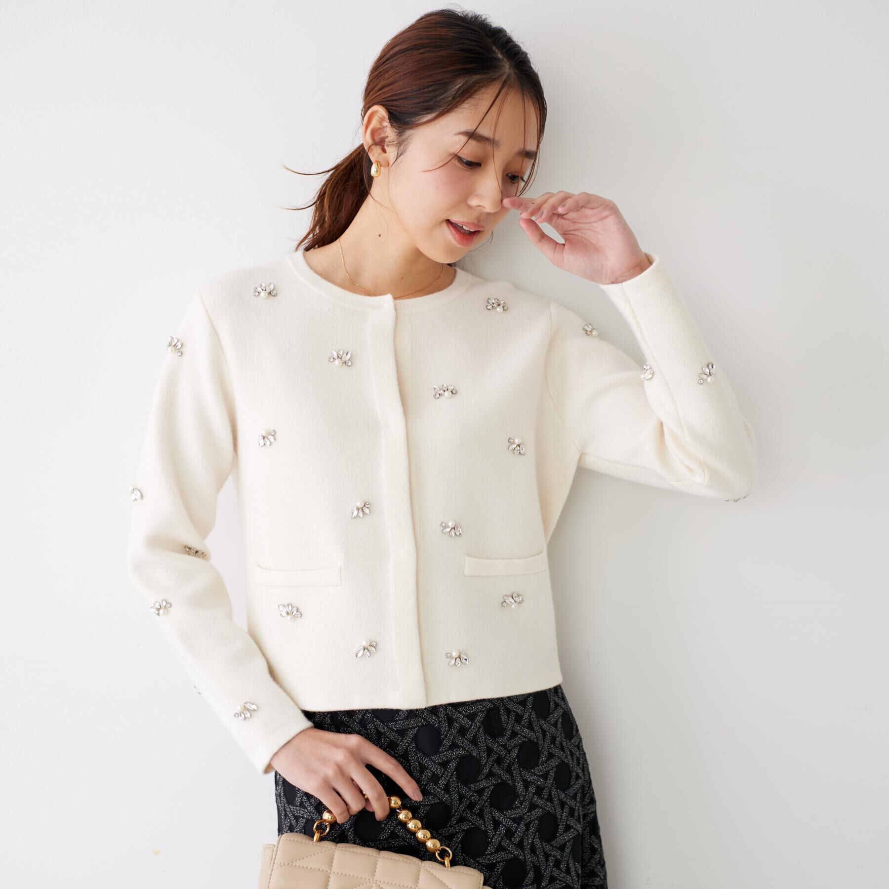 COUP DE CHANCE「【手洗い可】ビジュー付カーディガン」|カーディガン|