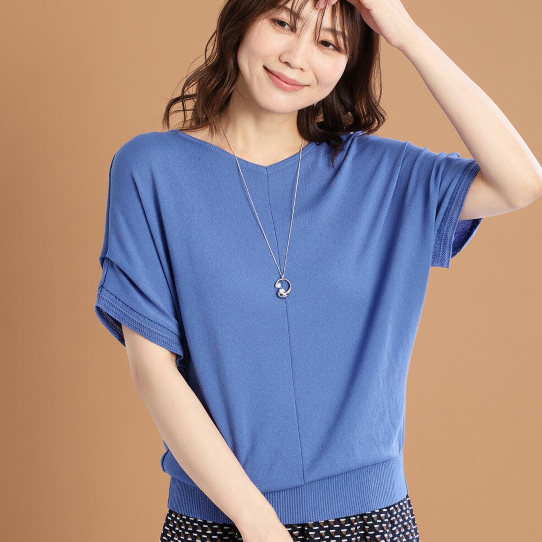 Reflect「【選べる7色◎／手洗い可／二の腕カバー】半袖ニット」|ニット・セーター|ブルー(093)