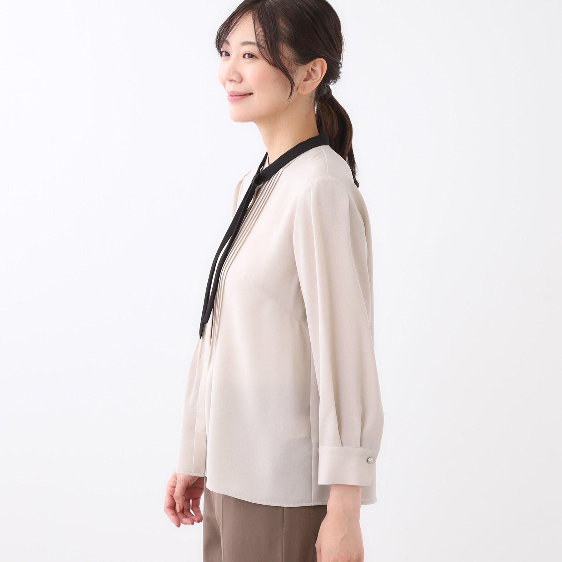 Reflect「【配色ボウタイ付き】八分袖ジョーゼットブラウス」|シャツ・ブラウス|