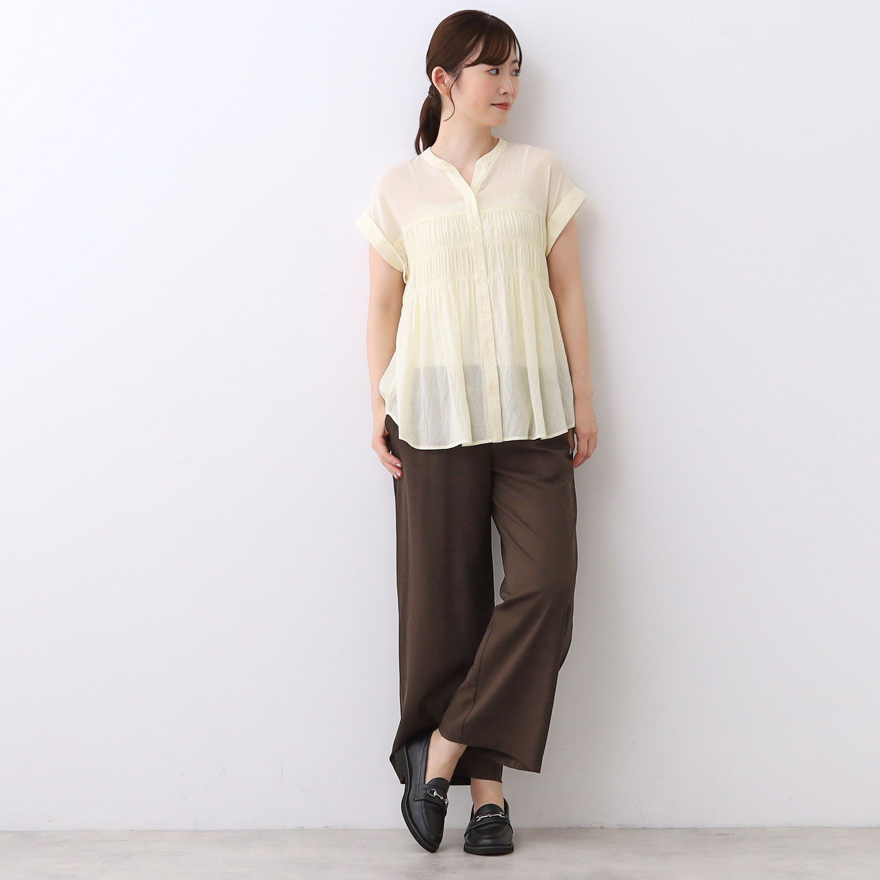 Reflect「【二の腕さりげなくカバー】シャーリングブラウス」|シャツ・ブラウス|