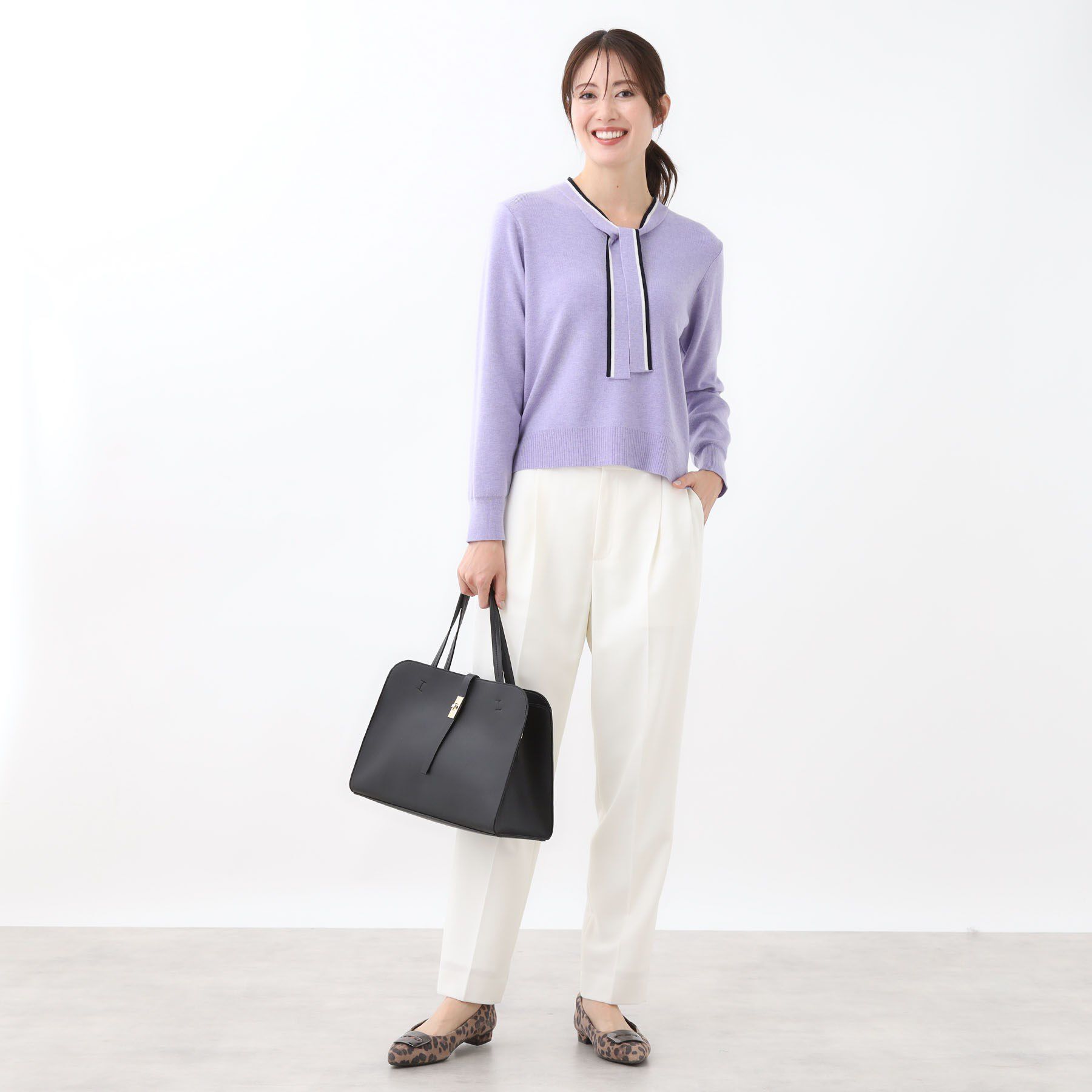 Reflect「【秋映え／なめらかな着心地】バイカラーボウタイ付きニット」|ニット・セーター|