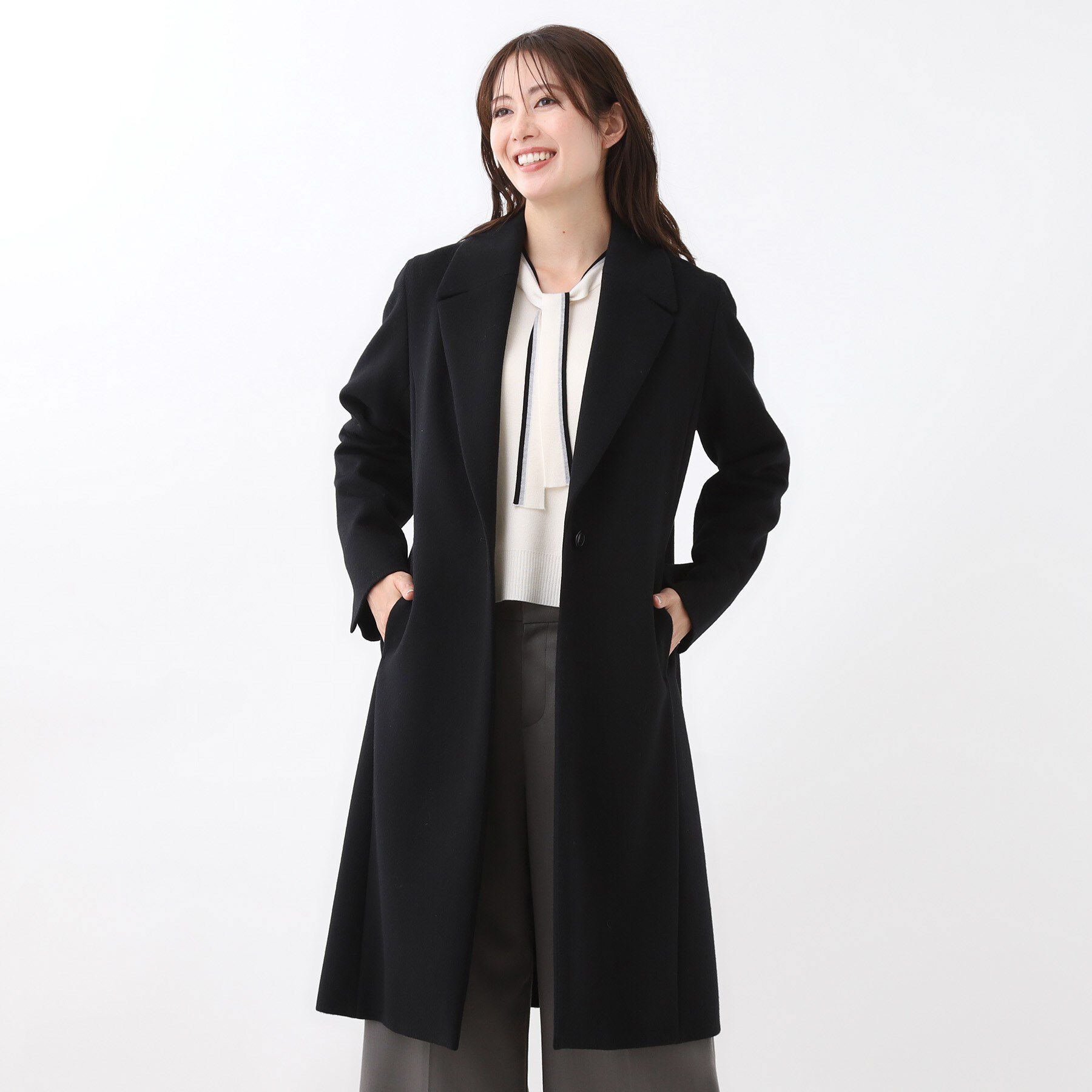 Reflect「【選べる6色】テーラードカラーロングウール混コート」|チェスターコート|