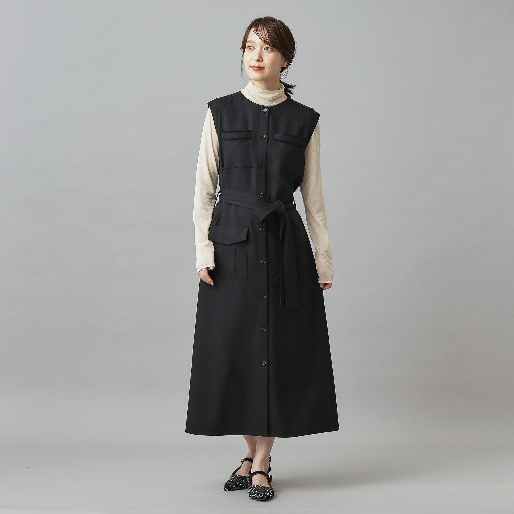 DRESSTERIOR「【洗える/前開きボタン】ウォッシャブルツイードライクワンピース」|ワンピース|