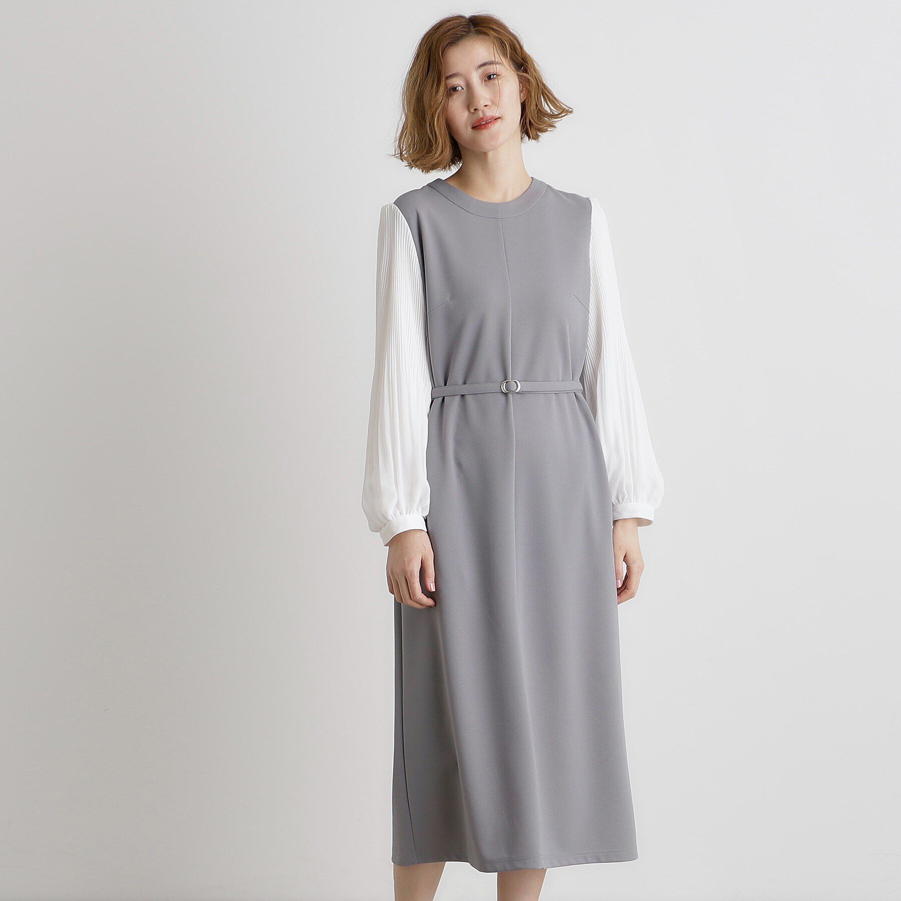 grove「ベルト付き袖プリーツサックワンピース」|ワンピース|