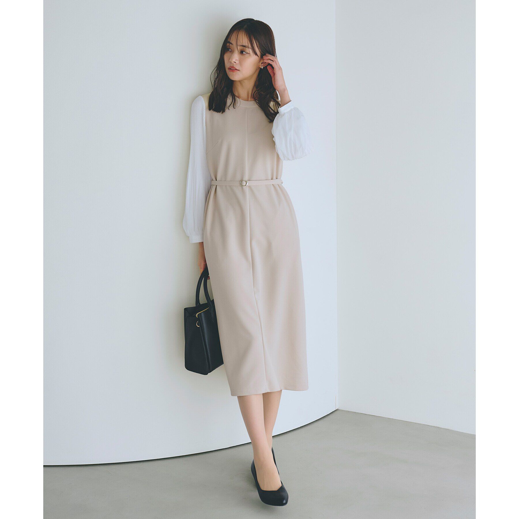 grove「ベルト付き袖プリーツサックワンピース」|ワンピース|ライトベージュ(05