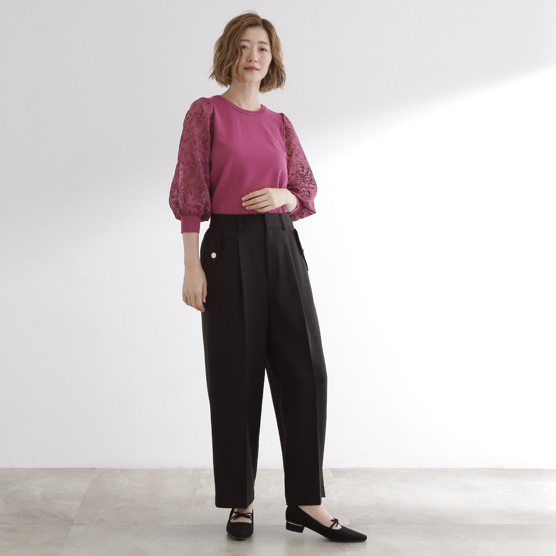 grove「【二の腕カバー】繊細さと上品さをまとう袖刺繍プルオーバーニット」|ニット・セーター|