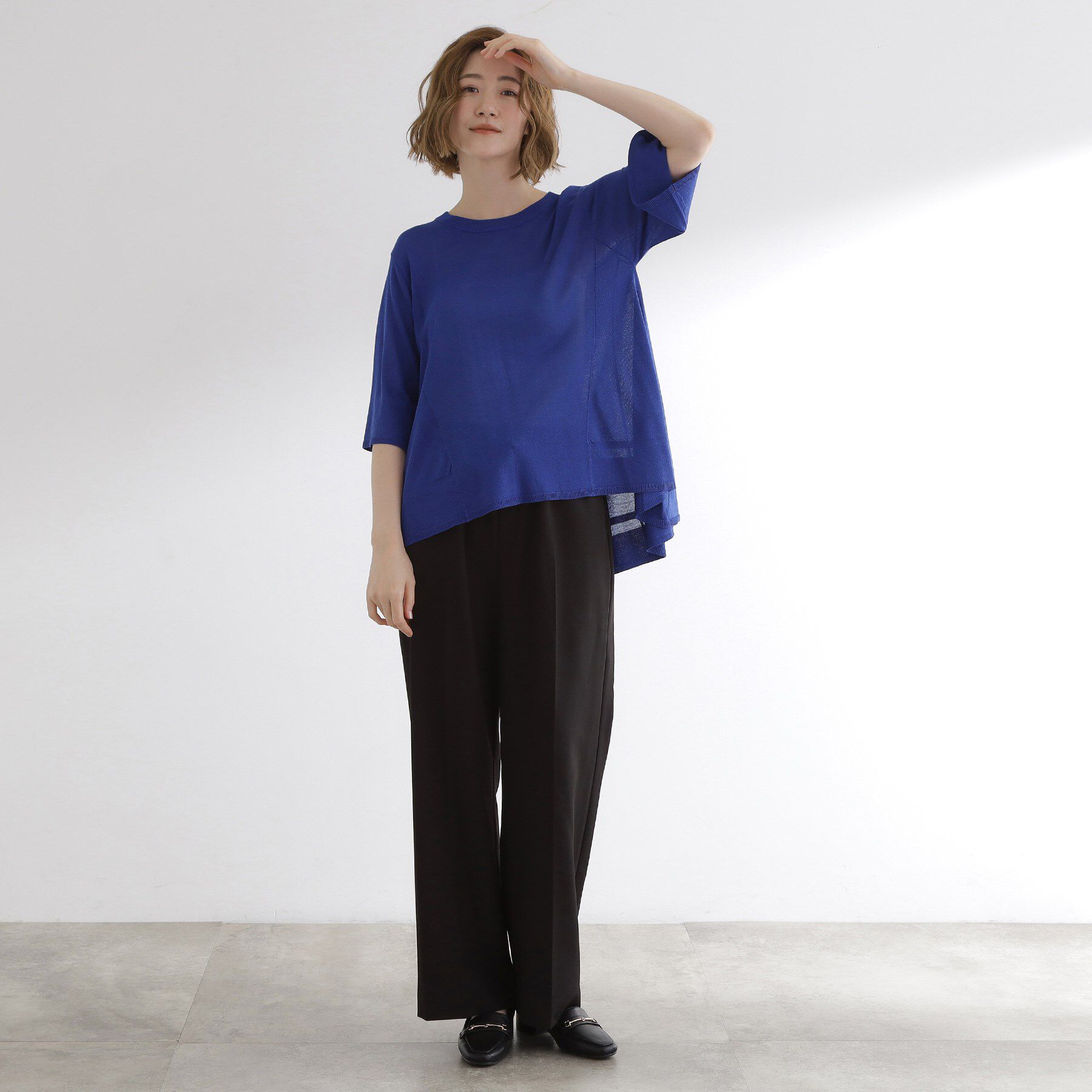 grove「涼やか体型カバー　配色シアーニットプルオーバー」|ニット・セーター|