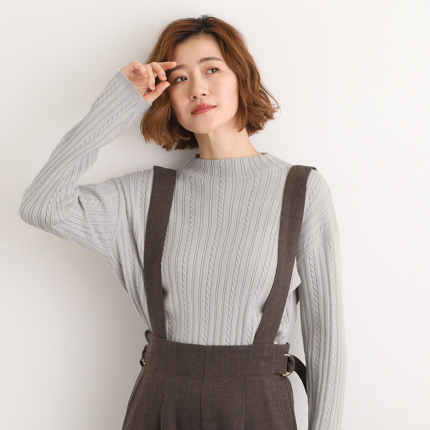 grove「【毛玉軽減／洗える】クロップドミニケーブルニット」|ニット・セーター|