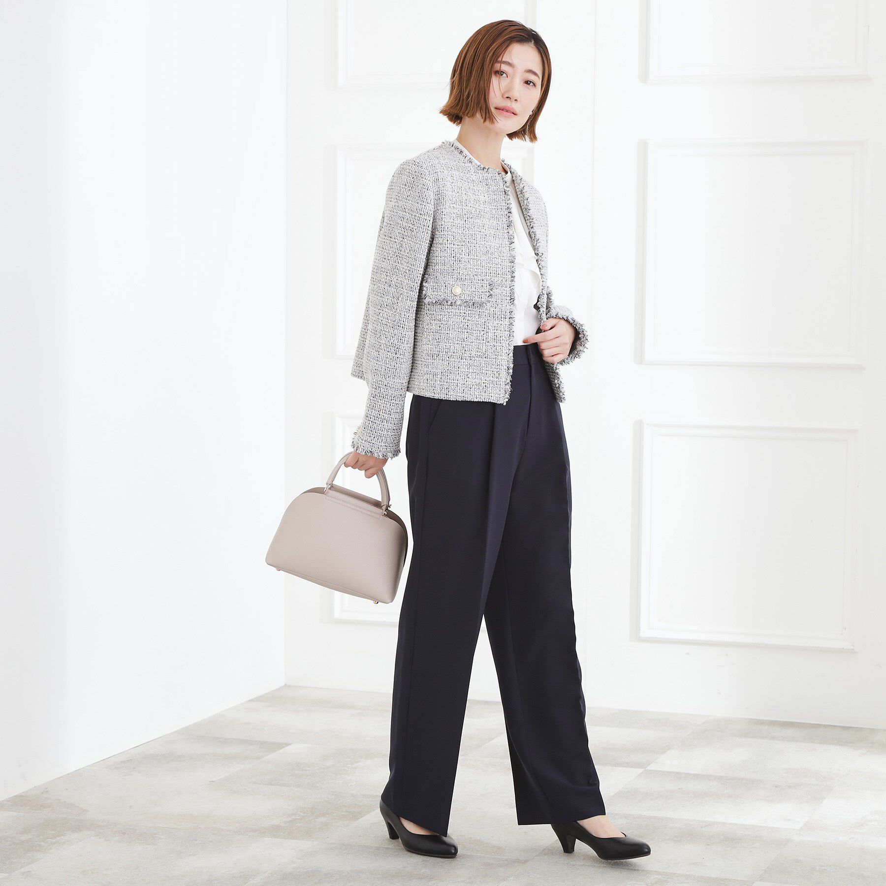 grove「【ハレの日・通勤】着回しできる上品ツイードジャケット」|ノーカラージャケット|