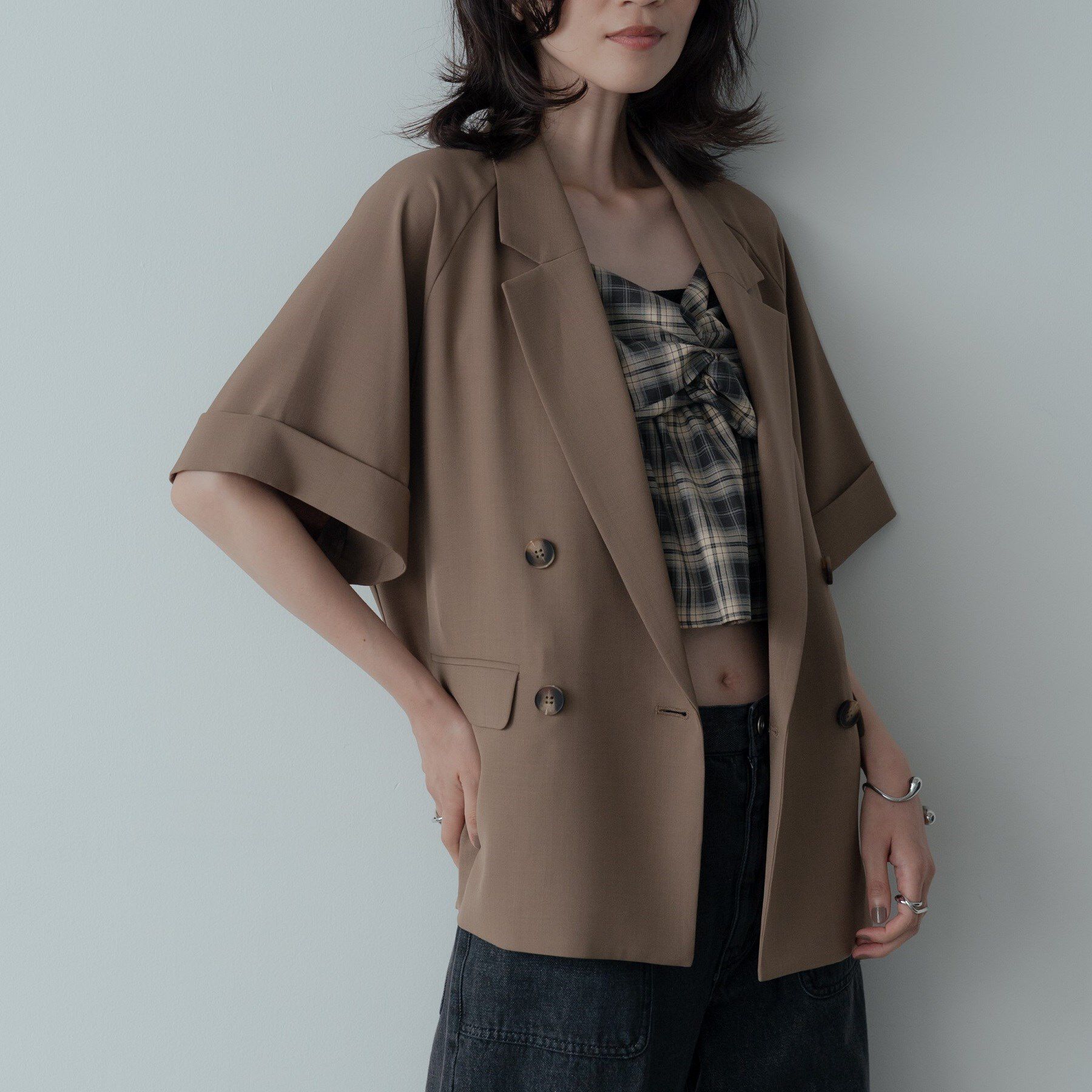 GALLEST「【セットアップ対応】イージーダブルブレスト半袖ジャケット」|テーラードジャケット|