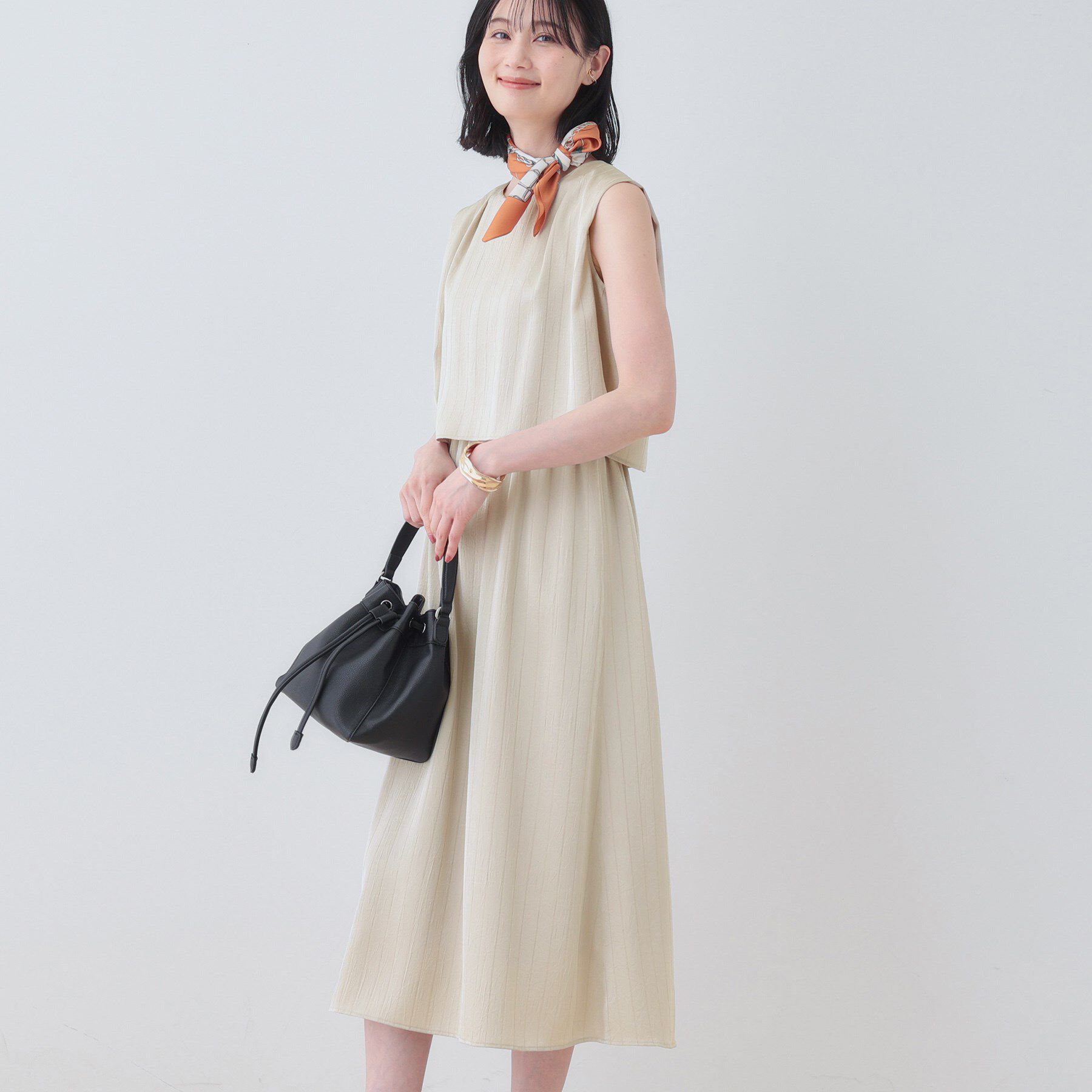 INDIVI「【洗える／UVケア／セット見え】ストライプ柄サテンワンピース」|ワンピース|