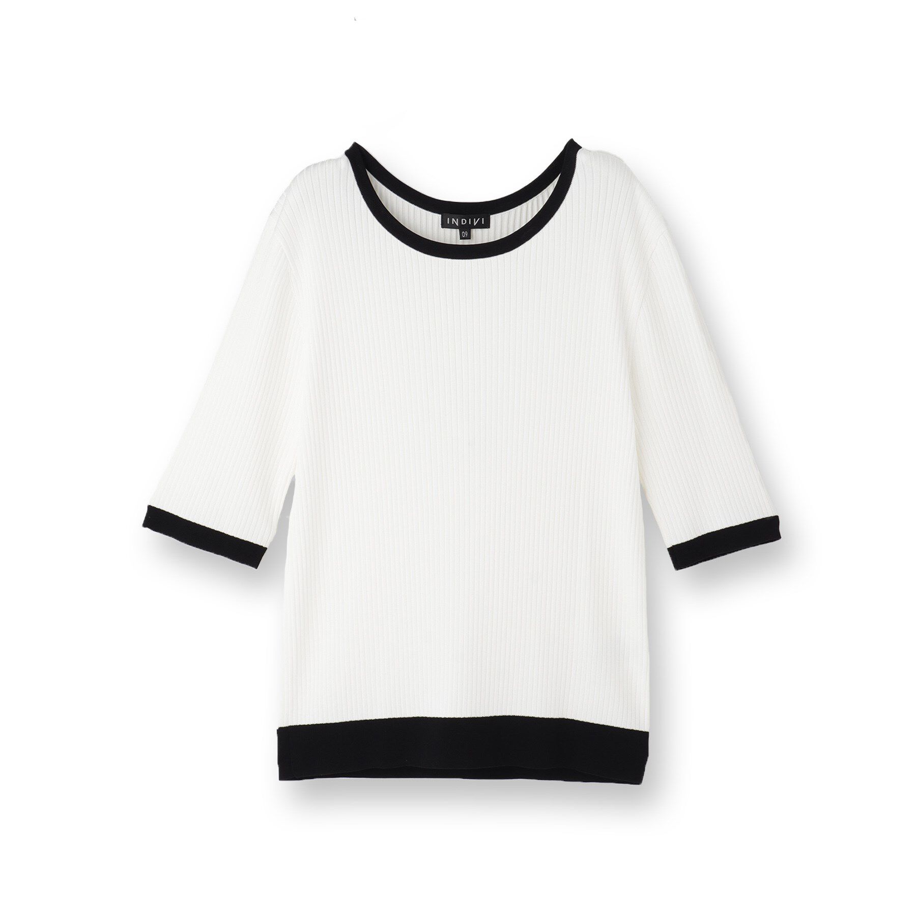 INDIVI「【インナーで活躍／アンサンブル】クルーネック半袖ニット」|ニット・セーター|