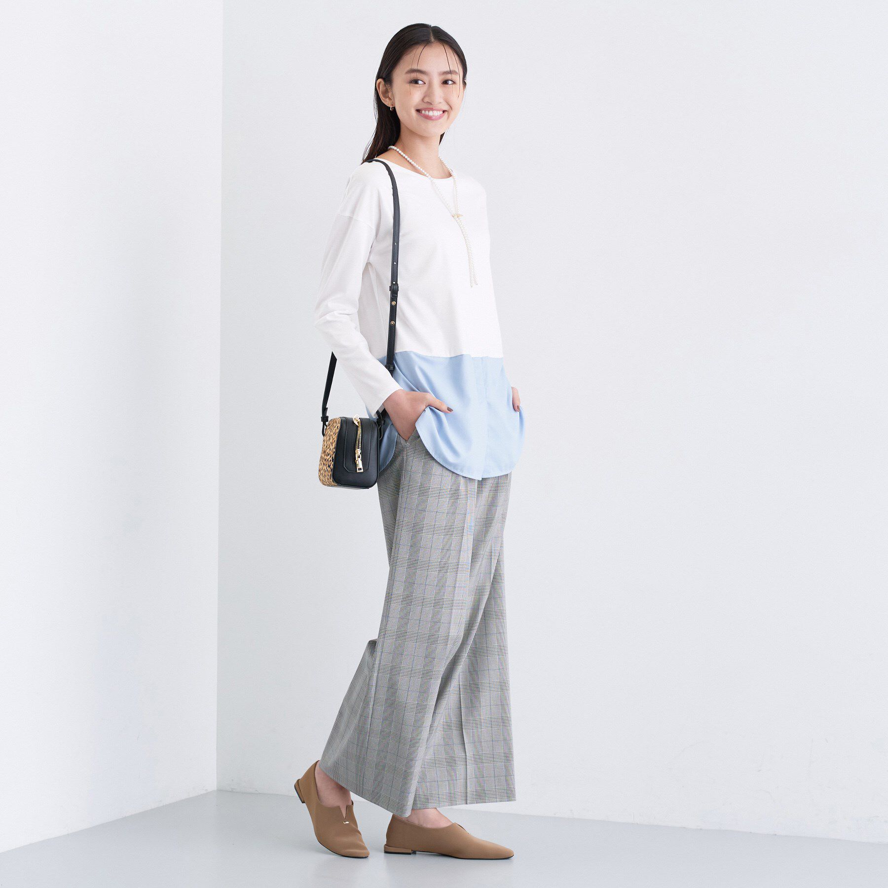 INDIVI「【コットン】シャツ切り替えカットソー」|Tシャツ・カットソー|