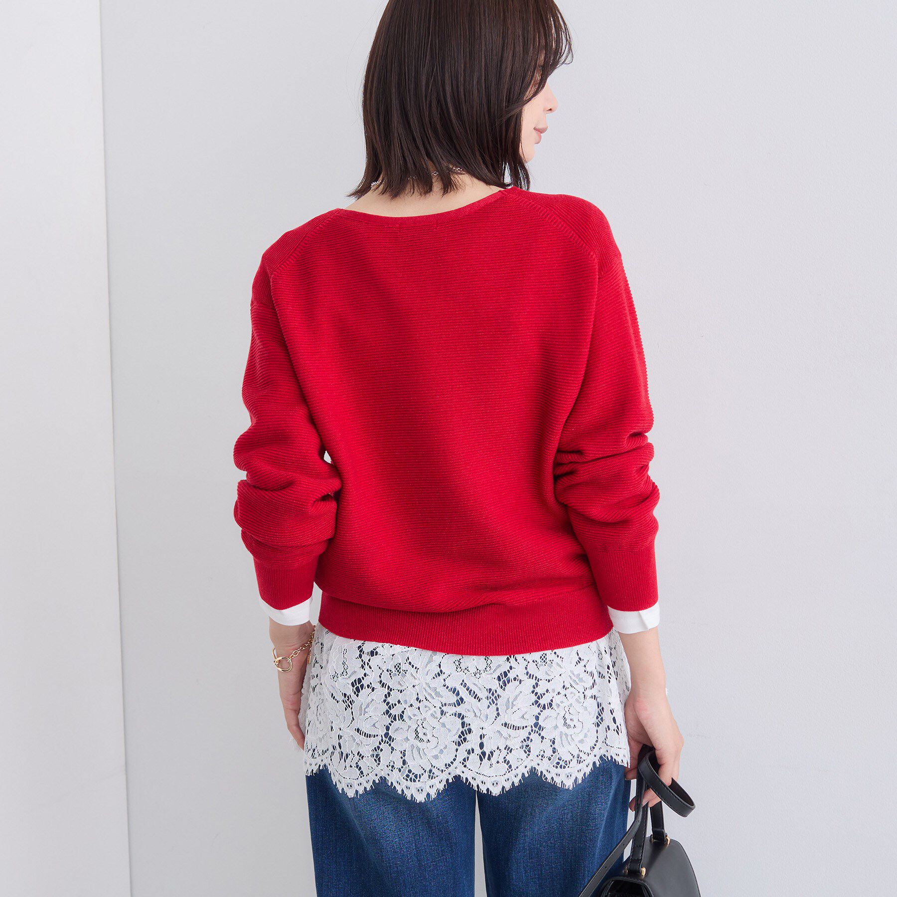 INDIVI「【ウール混ラメ素材】Vネック煌めきニット」|ニット・セーター|