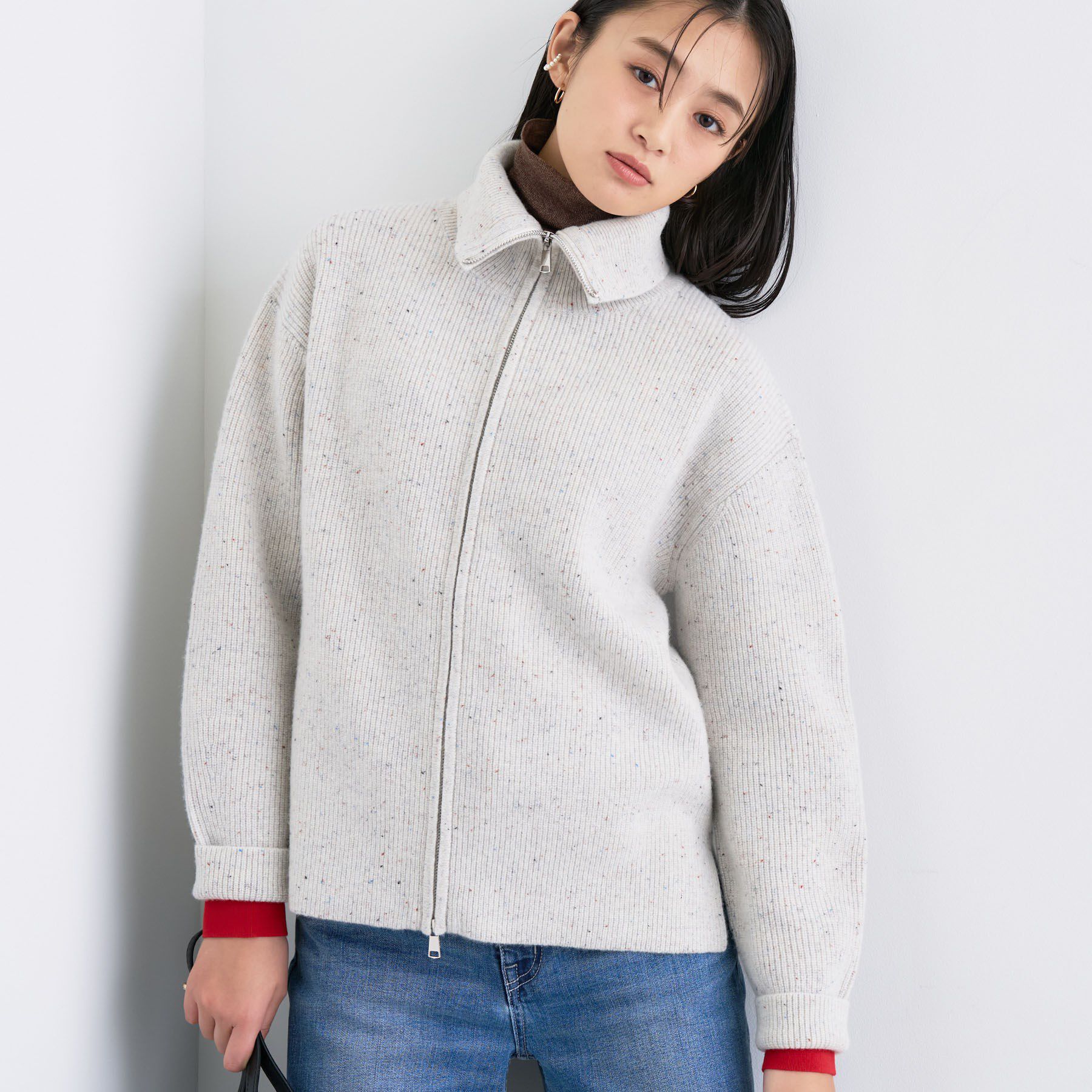 INDIVI「【洗える】カラーネップ ダブルジップカーディガン」|カーディガン|オフホワイト(403