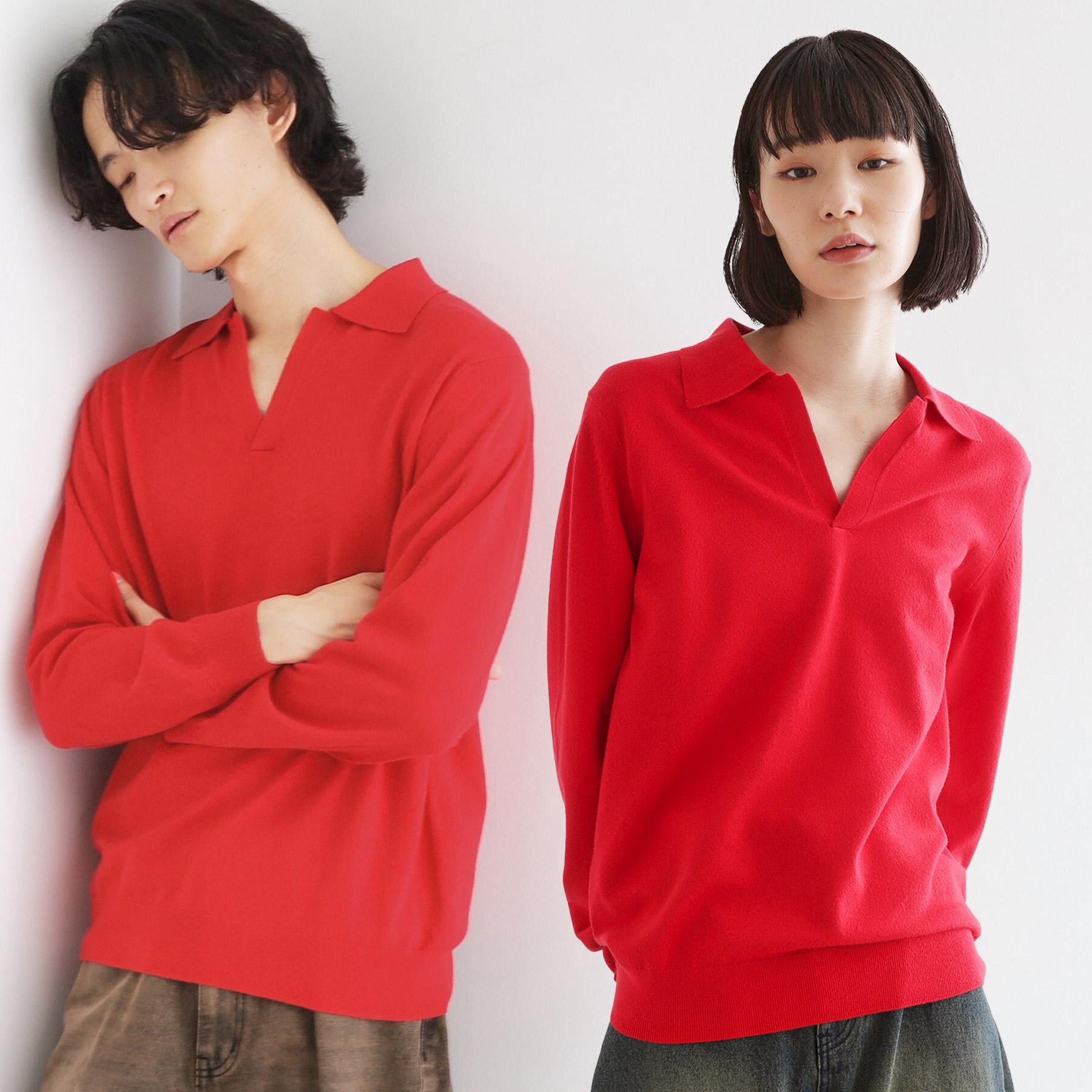 tk.TAKEO KIKUCHI「ハイゲージスキッパーコンパクトポロニット」|ニット・セーター|レッド(063)
