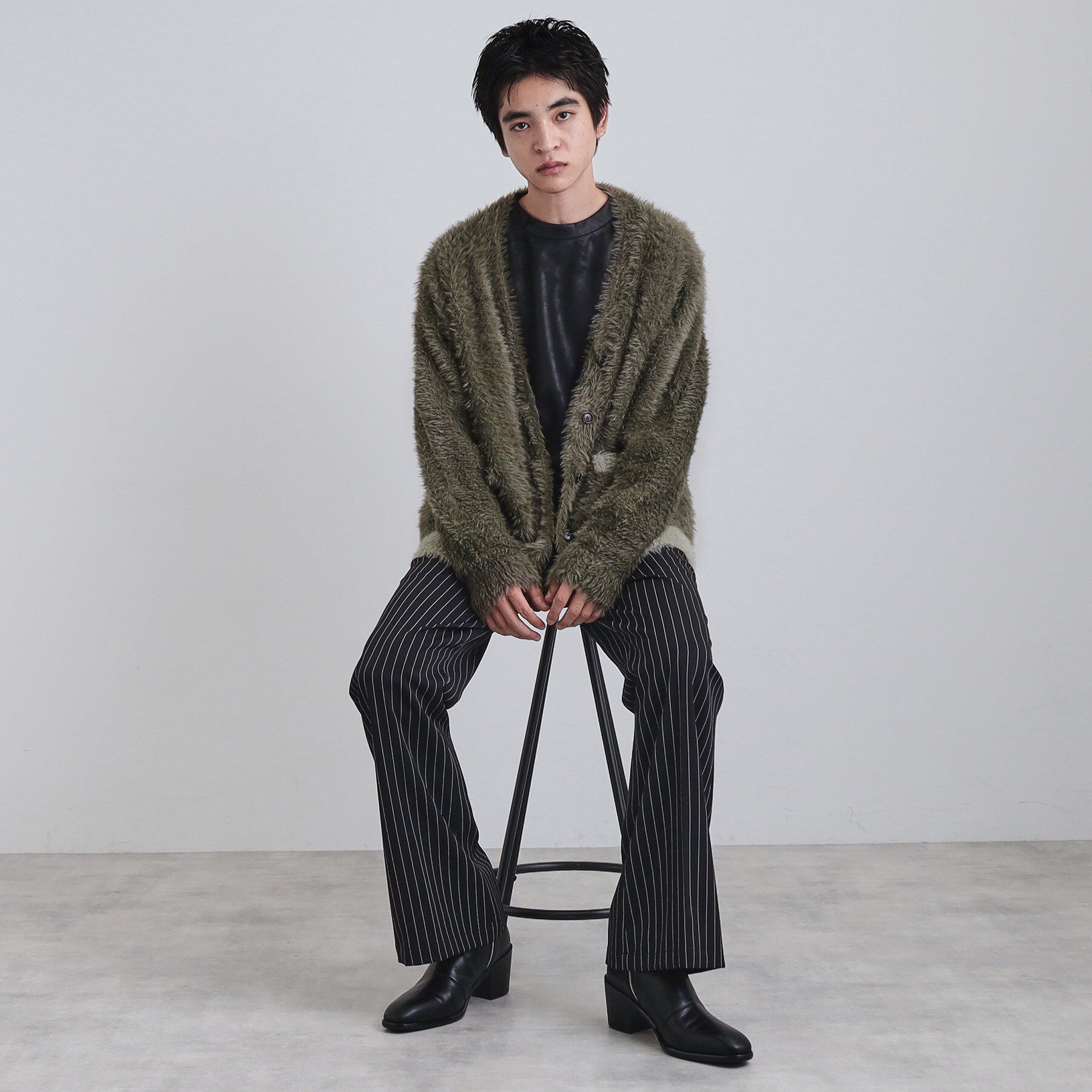 tk.TAKEO KIKUCHI「バイカラーフェザーニットカーディガン」|カーディガン|