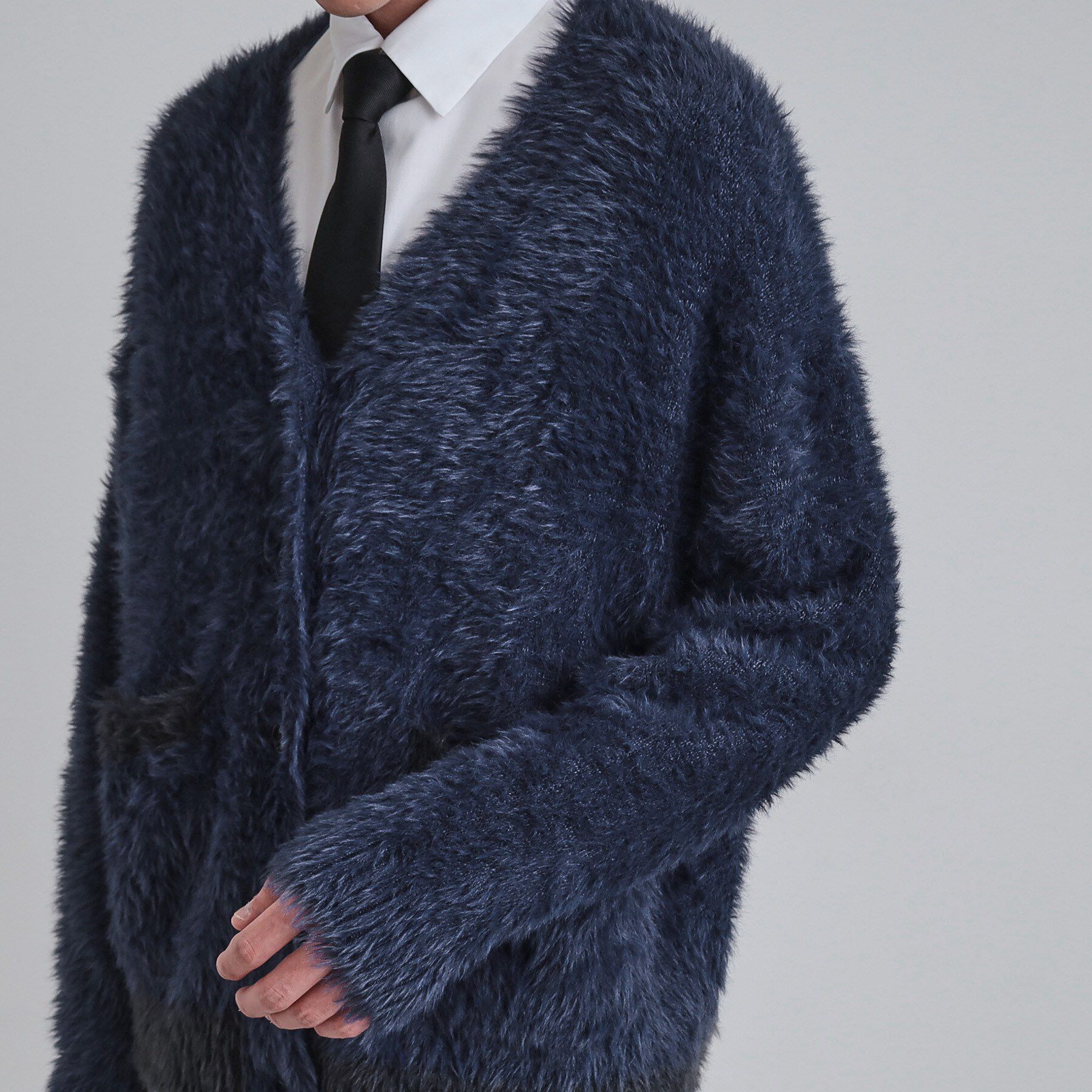 tk.TAKEO KIKUCHI「バイカラーフェザーニットカーディガン」|カーディガン|