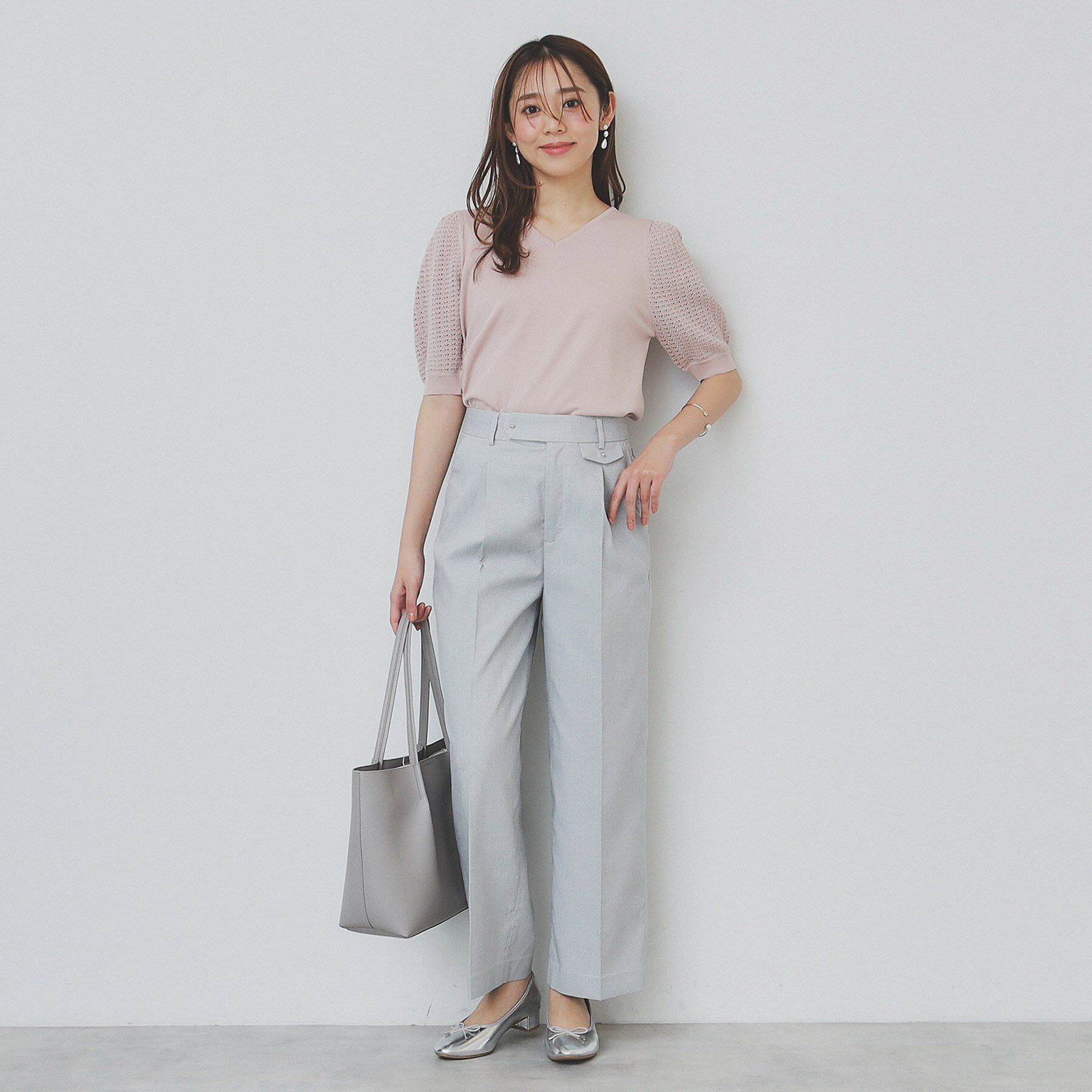 index「《5色展開》柄編みスリーブVネックニット【洗濯機洗い可】」|ニット・セーター|